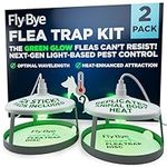 Fly-Bye Flea Trap Kit with Unique Green Light – 2 Flea Traps with 12 Non-Toxic Sticky Pads – Unscented Fleas Killer for Home – No Spray or Bomb Needed - Green Light and Heat Irresistible to Fleas