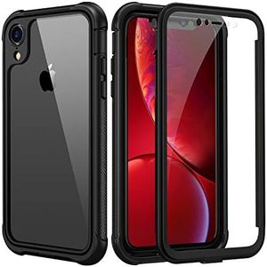 seacosmo Funda Antigolpes 360° para iPhone XR con Protector Pantalla, Ultrafina Carcasa Anti-arañazos PC Rigida para iPhone XR [Anti Amarilla]- Negro