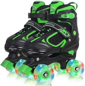 MammyGol Roller Skates for Boys Girls, 4 Sizes Adjustable Quad Skates for Kids with All Light up Wheels, Full Protection for Toddler's Indoor and Outdoor Play Green