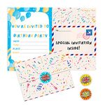 BestaFiesta 36 Kids Childrens Birthday Party Invitations Kids Invites with Folding Envelope Design and Holographic Stickers (Blue)