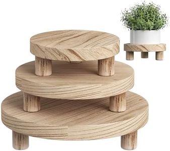 3 Pcs Wood Plant Stand Indoor Outdoor, Wooden Stool Display Stand 6/8/10" Round Riser Flower Pot Holder Small Planter Tray Modern Potter Decorative for Garden Desktop Home Table Counter Room, Natural