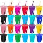 24 Pack Tumbler with Lids and Straws, 16oz Reusable Portable Travel Mug, Plastic Tumbler Water Bottle Iced Coffee Cup, Adult Kids Glitter Cups for Party Birthday (Assorted Color)