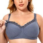 Gratlin Women's Nursing Bras Cotton Plus Size Maternity Wireless Comfort Breastfeeding Bra Blue Marl 34J