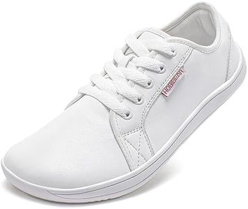 HOBIBEAR Minimalist Shoes for Men Women Wide Toe Barefoot Zero Drop Shoes Leather Fashion Sneakers Walking Shoes White