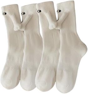 GIGAGO Funny Socks for Valentine's Day Gifts - 2Pairs Novelty 3D Doll Magnetic Hand-Holding Socks for Women & Men (White)