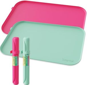 Silicone Art Mat 24" x 16" with Raised Edge, Roll-Up Design with Storage Strap, Multi-Purpose Desk & Table Protector Silicone Craft Mat for Crafts, Painting & DIY, Hot Pink & Light Green