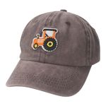 VIOKKO Cute Farm Tractor Embroidery Baseball Cap for Boys Girls Vintage Washed Distressed Adjustable Funny Dad Hat for Toddler Kids Age 3-8 Coffee