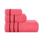 MyOwn Ultra Soft 3 Pack Cotton Towel Set, Contains a Bath Towel 28x55 inch, a Hand Towel 16x24 inch & Wash Coth 12x12 inch, Ideal Everyday use, Compact & Lightweight - Coral Orange, 71665