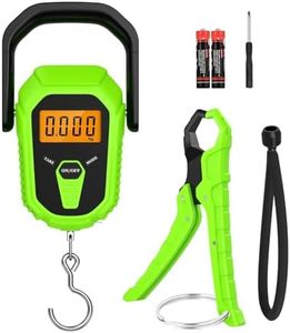PENTASPI Fish Scale with Lip Gripper, Waterproof Digital Fish Scale, 110lb/50kg Hanging Fish Weight Scale, Portable Luggage Scale with Tape Measure, LCD Backlit, Batteries, for Home Fishing, Green