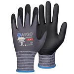 KAYGO 12 Pairs Safety Work Gloves MicroFoam Nitrile Coated, KG18N,Seamless Knit Nylon Glove with Black Micro-Foam Nitrile Grip,Ideal for General Purpose,Automotive,Home Improvement