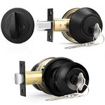 Probrico Flat Black Entry Door Knob and Single Cylinder Deadbolt Set, Keyed Alike, 1Pack
