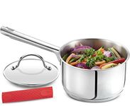 GOURMEX 1.8L Induction Saucepan | Stainless Steel Pot with Glass Cookware Lid | Interior Measurement Markings | Compatible with All Heat Sources | Dishwasher Oven Safe (1.8L)