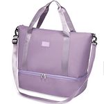 Travel Duffle Bag for Women, Weekender Overnight Bags with Shoe Compartment, Carry On Duffel Bag Sports Gym Tote Bags, Light Purple, Casual