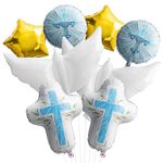 Xqumoi Religious Foil Balloons Party Decoration - 7Pcs Cross White Dove Star Aluminum Balloons for Baptism First Communion Party Supplies God Bless Christening Memorial Baby Shower Decor (Blue)