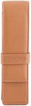 DiLoro Leather Pen Case Pouch Holder for Two Fountain Ballpoint Rollerball Pens or Pencils (Tan)