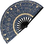 GloFX Rave Fan - Zodiac Signs - Large Folding Hand Fan Astrological Signs Designs for Festival Outfits, Raves, & Cosmic Events - Perfect Rave Accessory for Astrology Enthusiasts and Stargazers