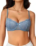 Avidlove Women's Sexy Lace Push Up Bra Sheer Balconette Underwire Unlined Everyday Bras Dark Blue