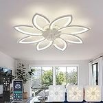 YUNLONG 35.4" Ceiling Fans with Lights and Remote Led Living Room Dimmable Ceiling Lights DC Motor Ceiling Fans with Lamps Reversible 6-Speed Lighting Fan Chandelier for Bedroom Lounge Hall,White