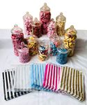 Pick n mix Candy Buffet Kit Party Victorian Style Clear Plastic Sweet Jar Bundle - 12 Jars & 50 Sweet Bags (Silver) Wedding anniversary christening Birthday