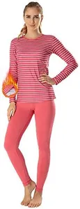 MANCYFIT Thermal Underwear for Women Long Johns Set Fleece Lined Ultra Soft Striped Shirt Pink Small
