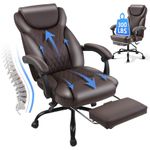 Amseatec Office Chair, Big and Tall Office Chair with Foot Rest Ergonomic Office Chair Home Office Desk Chairs Reclining High Back Leather Chair with Lumbar Support(Brown)