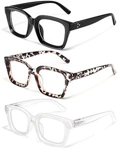 Blue Light Glasses Women Men - IBOANN 3 Pack Anti Eye Strain Computer Gaming Eyeglasses - Fashion Oversized Square Frame (Light Black & Leopard & Tranparent)