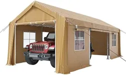 GAOMON 10x20 Ft Carport Heavy Duty Canopy, Portable Garage with Removable Sidewalls Doors & Windows, All Season Waterproof Tarp Outdoor Storaeg Shed for Car Truck Boat Party, Khaki