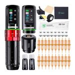 Dragonhawk L3 Tattoo Kit, Wireless Complete Tattoo Gun Kit Pen Machine, 7 Strokes Length, 2 Batteries 2,000mAh Power Supply with Extra Battery Rca Jack Part, Pro Tattoo Needles for Beginner (Red)