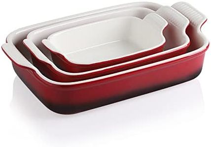 Sweejar Baking Pans Set, Ceramic 9x13 Baking Dish with Handle, Rectangular Casserole Dishes for Oven, Bakeware Sets of 3, Durable Lasagna Pan Deep for Kitchen, Banquet, Wedding Gift(Gradient Red)