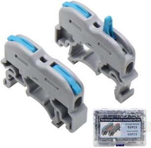 YQSIYU DIN Rail Terminal Blocks for 28-12AWG, 55 Pcs Wire Connectors Instead of UK DIN Terminal Blocks Kit, Electrical Cable Connector for Solid and Flexible Wires