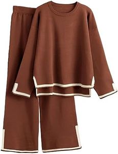 Tanming Women's 2 Piece Outfits Long Sleeve Knit Sweater Top Wide Leg Pants Lounge Sets Tracksuits(Rust-XXL)