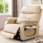 Dual Motor Power Lift Recliner Chair for Adult & Elderly, Infinite Position Lay Flat Recliner Chairs with Massage & Heat, Tray Table - Wireless Charger & Cup Holder, Lumbar Pillow, Leather (Beige)