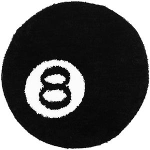 8 Ball Rug, 24"/60cm Black Round Rug Billiard Pool, 8 Ball Carpet, Non-Slip Flocking Floor Area Rug, Absorbent Black Circle Rugs, Cool Rugs Doormat for Living Room Decor (60 * 60CM)