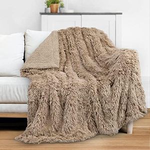 PAVILIA Soft Fluffy Faux Fur Throw Blanket, Twin Tan Taupe Camel, Shaggy Furry Warm Sherpa Blanket Fleece Throw for Bed, Sofa, Couch, Decorative Fuzzy Plush Comfy Thick Throw Blanket, 60x80 Inches