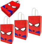 Joyday 24 PCS Superhero Party Favor Bags, Gift Bags with Handles, White Card Paper Comic Paper Bags for Kids Birthday Party Supplies Decorations Storage