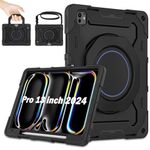 ROISKIN for iPad Pro 13 inch Case M4 2024 with HD Screen Protector & Shoulder Strap,Heavy Duty Shockproof Military Case for iPad Pro 13 Inch Case 7th Generation,Rotating Stand Case for Kids-Black