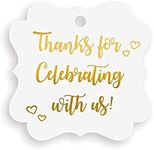 50pc Gold Foil Thank You Gift Tags, Fancy Frame Gift Tags, Wedding Party Collection, Thanks for Celebrating with Us