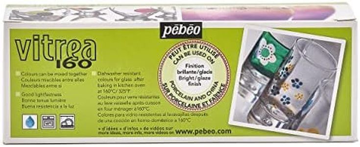 Pebeo Vitrea 160 Glossy Glass Paint - Set of 10 Assorted Colors, DIY Arts & Crafts Painting Supplies, Heat-Resistant Finish, Microwave & Dishwasher Safe Formula, 45 ml Bottles