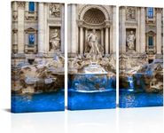 FuShvre Baroque Canvas Wall Art Italy Rome Architecture Painting Prints Rome Trevi Fountain Pictures Artwork Framed 16x32 inch x3pcs