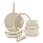 GreenLife Click 10-Piece Ceramic Nonstick Cookware Set, Detachable Handle, Stackable Space Saving Kitchen Essential, Non Toxic PFAS-Free Pots & Pans, Induction & Oven Safe, Glass Lid, Speckled Cream