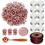 Wax Seal Warmer Kits, Vosypoky 372 PCS Sealing Wax Beads Set with 360PCS Rose Gold Wax Seal Beads, Wax Seal Warmer, Melting Spoon,10PCS Candles, Wax Seal Kit for Wedding Envelop Sealing