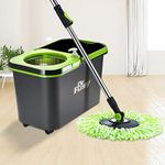 360° Spin Mop Bucket Set with Rolling Wheels Stainless Steel Rotating Wet Dry Cleaning Tools 4pcs Microfiber Replacement Head