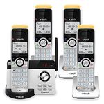 Vtech 4-Handset Expandable Cordless Phone with Super Long Range, Bluetooth Connect to Cell, Smart Call Blocker and Answering System, IS8121-4 (Silver/Black)