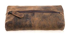 KomalC Genuine Buffalo Leather Zip-Lock Cosmetic & Pencil Pouch – Versatile Makeup and Stationery Case