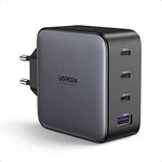 Ugreen USB C Charger 100W 4-Port 3C1A Gan Fast Pd Charger Indian Plug for Cellular Phones, Tablets, Laptops - Black