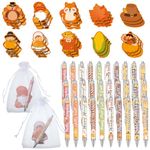 Zhanmai 30 Set Fall Party Gifts Include 30 Thanksgiving Day Ballpoint Pens 30 Autumn Sticky Memo Pad 30 Organza Bag Pumpkin Retractable Pen Maple Leaf Note Pad for Thanksgiving Harvest Gift Supplies