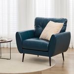 TYBOATLE Accent Chair, Comfy Modern Living Room Blue Leather Reading Accent Chairs Tufted Mid Century Arm Chair Small Salon Chair for Office Bedroom (1, Blue)