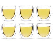 Octavius Borosilicate Double Walled Glass Cup | Thermo Insulated | Prevents Heat Transfer, Maintains Temperature | Microwave & Freezer Safe| Stackable Scratch-Resistant | Dishwasher Safe - 250ml (Set of 6)