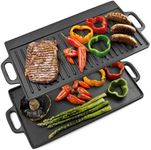 Andrew James Reversible Cast Iron Griddle Pan with Enamel Coating - Durable Non-Stick Surface, Perfect for Indoor and Outdoor Cooking, Ideal for BBQ, Hob & Oven, Easy to Clean, Includes Brush
