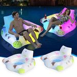 DeeprBlu 2 Pack Inflatable Pool Floats Chair with Color Changing Lights, Solar Powered Fun Pool Float with 2 Cup Holders & 2 Handles, Large Pool Lounger Float Beach Float, Pool Float Raft for Adults